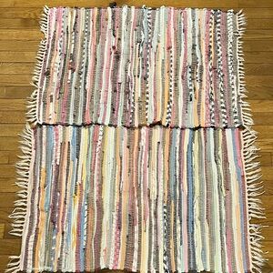 Set of 2 Colorful Striped Woven Rag Rugs